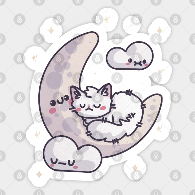 Kawaii Cat Sleeping on the Moon Sticker by Feline Emporium